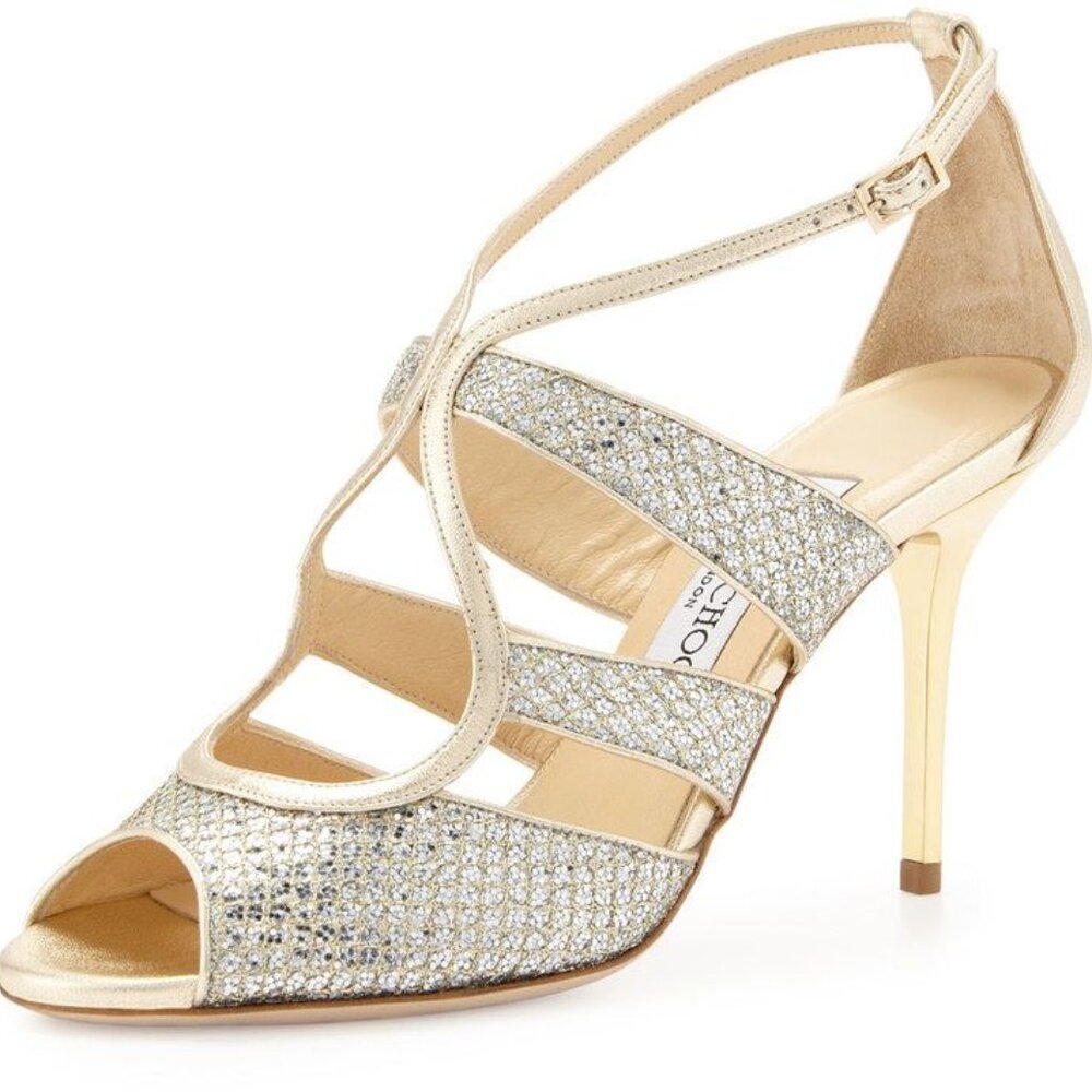 Jimmy Choo Kiera Metallic Glitter Sandal, Champagne Size 40 (US9)